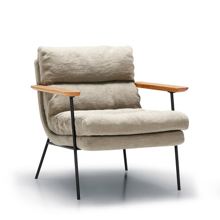 Fauteuil SITS tissu lin Bill coloris natur avec accoudoirs plats - Vue de latérale I Axodeco.fr