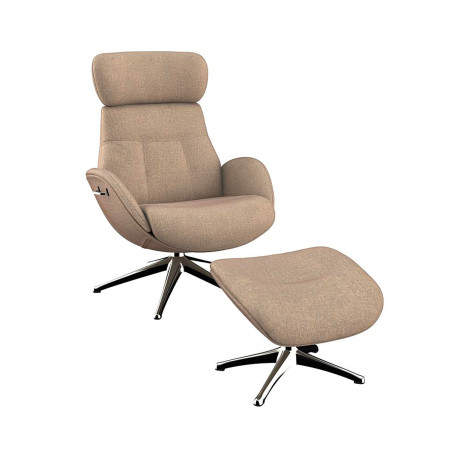 Fauteuil Flexlux en tissu chenille ELEGANT coloris cold beige avec pied pivotant et repose pieds - Vue de face I Axodeco.fr