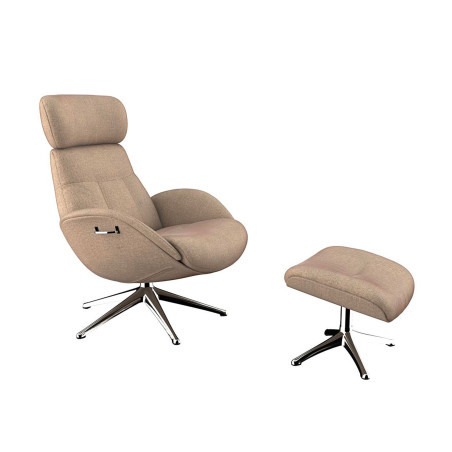 Fauteuil Flexlux en tissu chenille ELEGANT coloris cold beige avec pied pivotant et repose pieds - Vue latérale I Axodeco.fr
