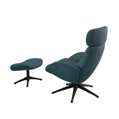 Fauteuil Flexlux en tissu chenille ELEGANT coloris midnight blue avec pied pivotant et repose pieds - Vue de dos I Axodeco.fr