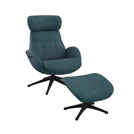Fauteuil Flexlux en tissu chenille ELEGANT coloris midnight blue avec pied pivotant et repose pieds - Vue de face I Axodeco.fr