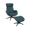 Fauteuil Flexlux en tissu chenille ELEGANT coloris midnight blue avec pied pivotant et repose pieds - Vue de face I Axodeco.fr