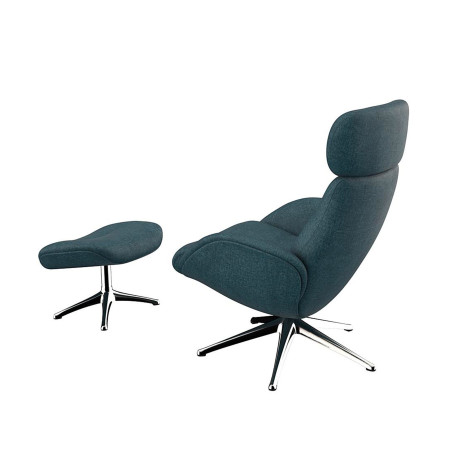 Fauteuil Flexlux en tissu chenille ELEGANT coloris midnight blue avec pied pivotant et repose pieds - Vue de dos I Axodeco.fr
