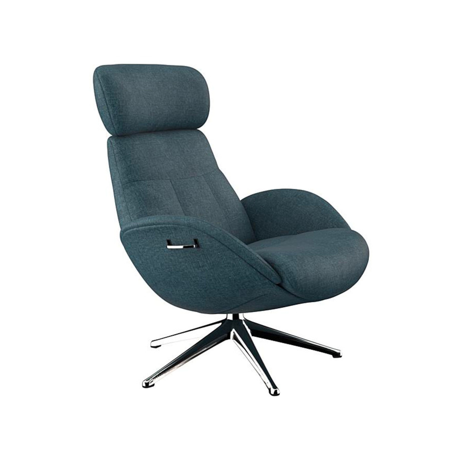 Fauteuil Flexlux en tissu chenille ELEGANT coloris midnight blue avec pied pivotant et repose pieds - Vue latérale I Axodeco.fr