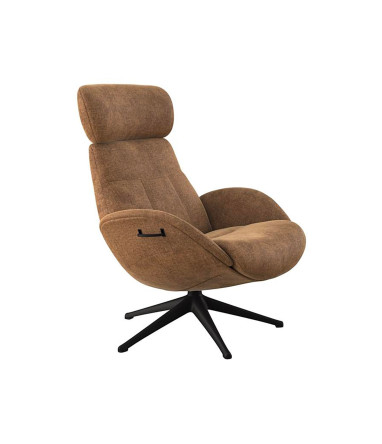 Fauteuil Flexlux en tissu chenille ELEGANT coloris teddy brown avec pied pivotant et repose pieds - Vue latérale I Axodeco.fr