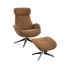 Fauteuil Flexlux en tissu chenille ELEGANT coloris teddy brown avec pied pivotant et repose pieds - Vue de face I Axodeco.fr