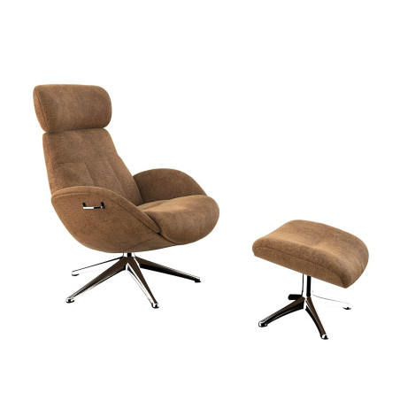 Fauteuil Flexlux en tissu chenille ELEGANT coloris teddy brown avec pied pivotant et repose pieds - Vue latérale I Axodeco.fr