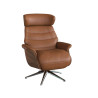 Fauteuil Flexlux en cuir Marina coloris cognac brown avec coque en bois et pieds pivotants - vue de face  I Axodeco.fr
