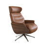 Fauteuil Flexlux en cuir Marina coloris cognac brown avec coque en bois et pieds pivotants - vue laterale  I Axodeco.fr