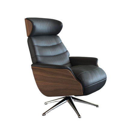 Fauteuil Flexlux en cuir Marina coloris platin black avec coque en bois et pieds pivotants - vue latérale  I Axodeco.fr