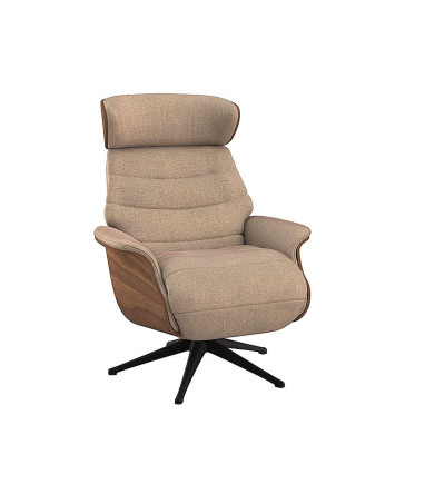 Fauteuil Flexlux en chenille Marina coloris cold beige avec coque en bois et pieds pivotants - vue de face  I Axodeco.fr