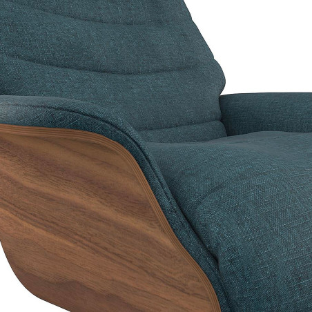 Fauteuil Flexlux en chenille Marina coloris midnight blue avec coque en bois et pieds pivotants - focus tissu  I Axodeco.fr
