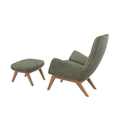 Fauteuil Flexlux en tissu bouclette MORO coloris olive avec repose pieds - vue de dos I Axodeco.fr