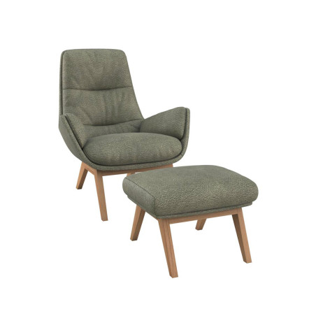 Fauteuil Flexlux en tissu bouclette MORO coloris olive avec repose pieds - vue de face I Axodeco.fr
