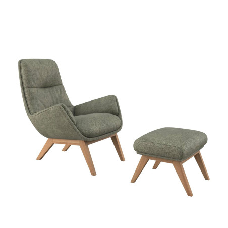 Fauteuil Flexlux en tissu bouclette MORO coloris olive avec repose pieds - vue laterale I Axodeco.fr