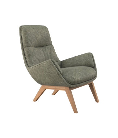 Fauteuil Flexlux en tissu bouclette MORO coloris olive avec repose pieds - vue laterale I Axodeco.fr