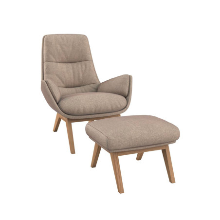 Fauteuil Flexlux en tissu chenille MORO coloris cold beige avec repose pieds - vue de face I Axodeco.fr