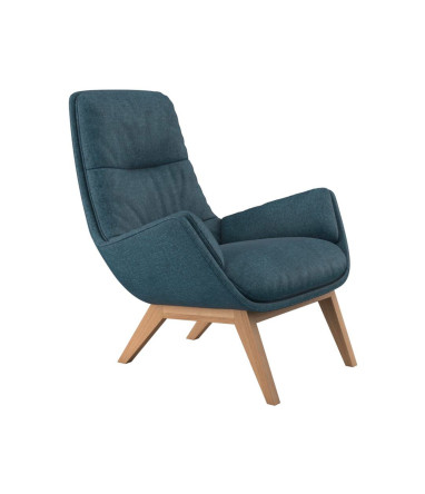 Fauteuil Flexlux en tissu chenille MORO coloris midnight blue avec repose pieds - vue laterale I Axodeco.fr