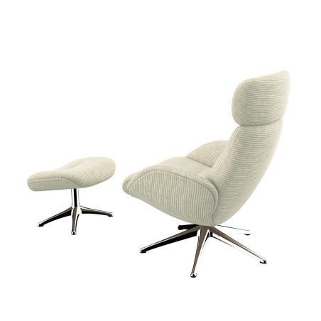 Fauteuil FLEXLUX en velours côtelé ELEGANT coloris ivoiry avec pied pivotant et repose pieds - Vue de dos I Axodeco.fr