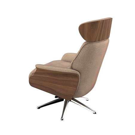 Fauteuil Flexlux en chenille Marina coloris cold beige avec coque en bois et pieds pivotants - vue de dos  I Axodeco.fr