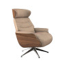 Fauteuil Flexlux en chenille Marina coloris cold beige avec coque en bois et pieds pivotants - vue laterale  I Axodeco.fr