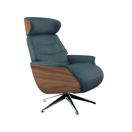 Fauteuil Flexlux en chenille Marina coloris midnight blue avec coque en bois et pieds pivotants - vue laterale  I Axodeco.fr
