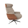 Fauteuil Flexlux en tissu Marina coloris cool beige avec coque en bois et pieds pivotants - vue latérale I Axodeco.fr