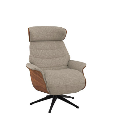 Fauteuil Flexlux en tissu Marina coloris cool beige avec coque en bois et pieds pivotants - vue de face I Axodeco.fr