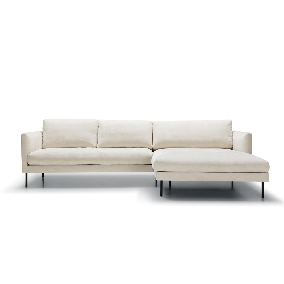 Canapé SITS angle en velours chenillé coloris cream Ashton avec pieds metal - Vue de face - droite | Axodeco.fr