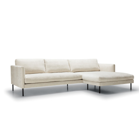 Canapé SITS angle en velours chenillé coloris cream Ashton avec pieds metal - Vue de côté - droite | Axodeco.fr