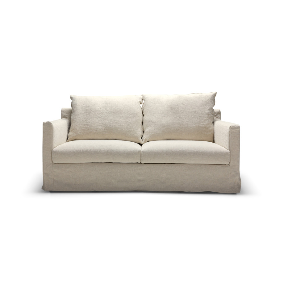 Canapé SITS 2 places pur lin Sally coloris naturel avec jupette - Vue de face I Axodeco.fr